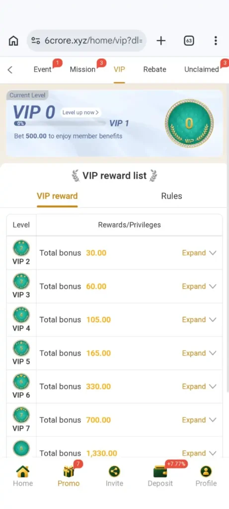 6Crore Game bonus screen short