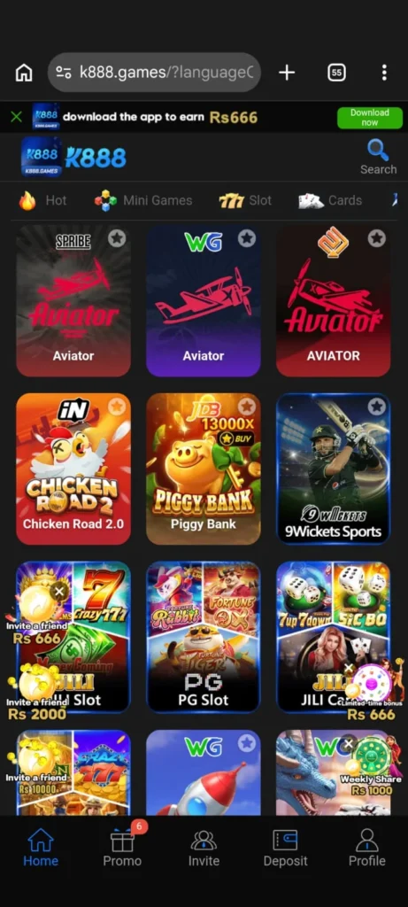 K888 Game Home Page Image