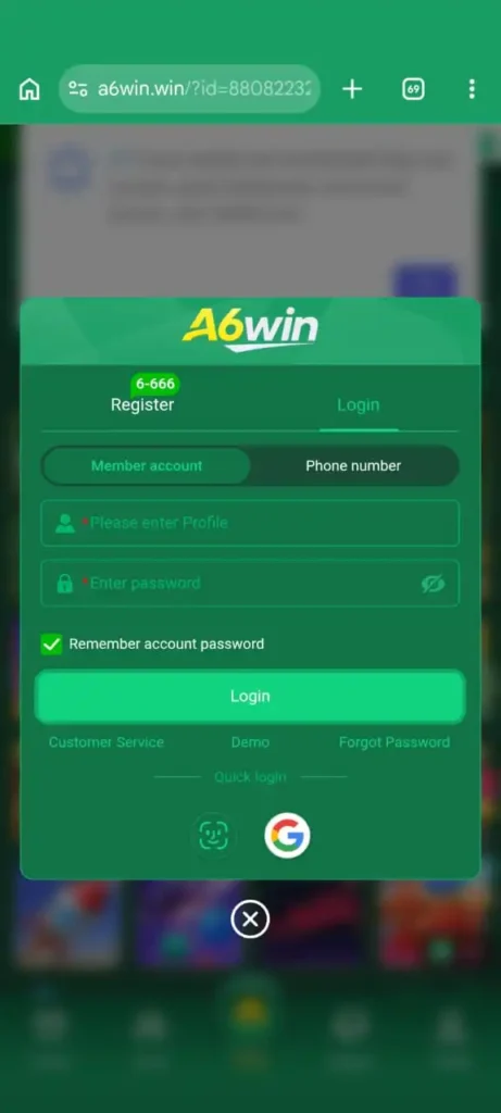 A6Win Game registration page