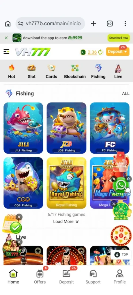 VH777 Game fish app screen short