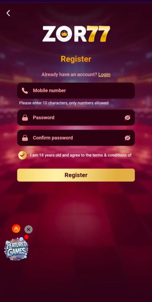 ZOR77 Game Register Screen short